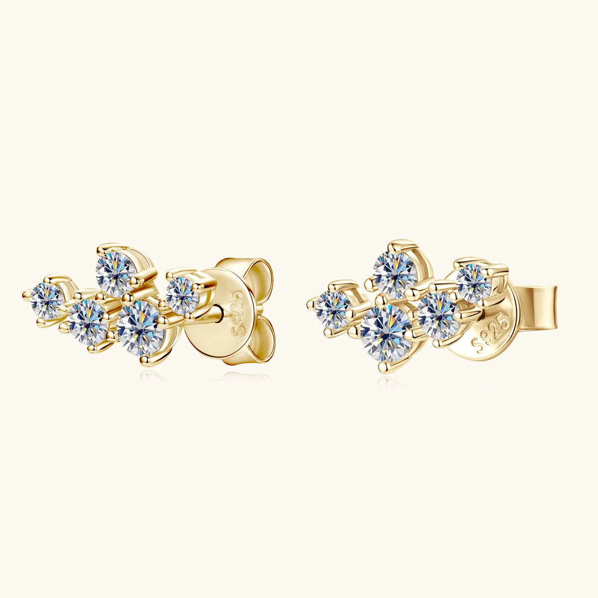 Six-Stone Fan Moissanite Stud Earrings in Sterling Silver