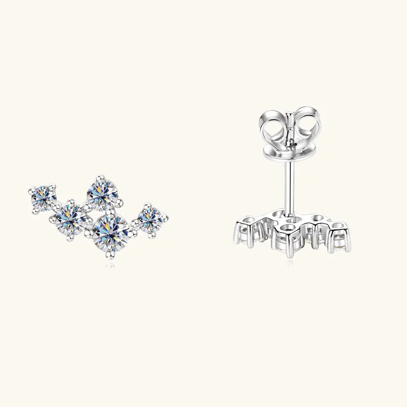 Six-Stone Fan Moissanite Stud Earrings in Sterling Silver