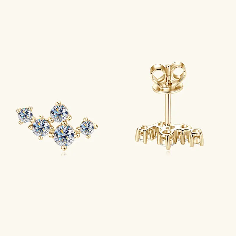 Six-Stone Fan Moissanite Stud Earrings in Sterling Silver