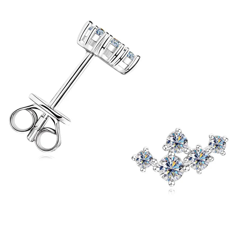 Six-Stone Fan Moissanite Stud Earrings in Sterling Silver