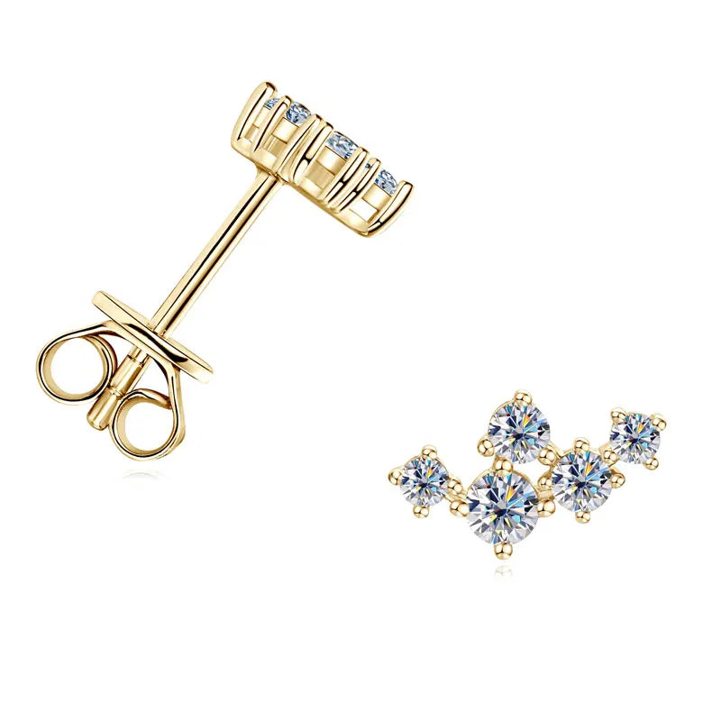 Six-Stone Fan Moissanite Stud Earrings in Sterling Silver