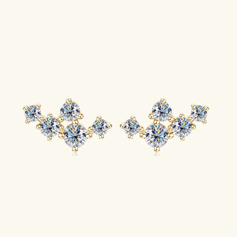 Six-Stone Fan Moissanite Stud Earrings in Sterling Silver