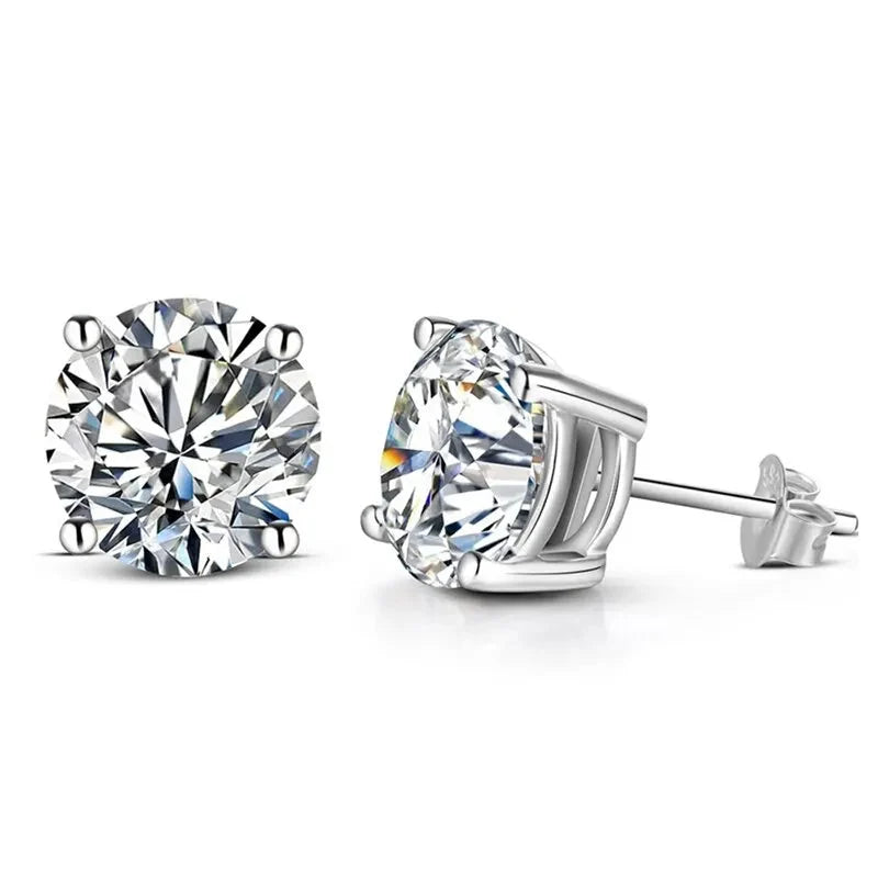 Round Four-Prong Moissanite Stud Earrings in Sterling Silver