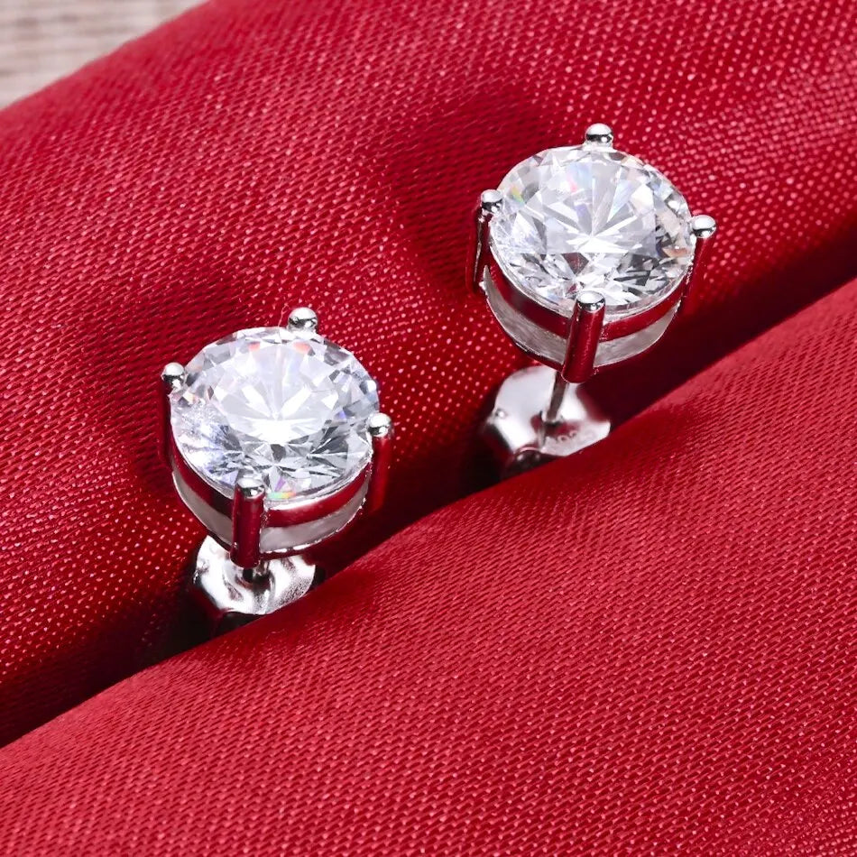 Round Four-Prong Moissanite Stud Earrings in Sterling Silver