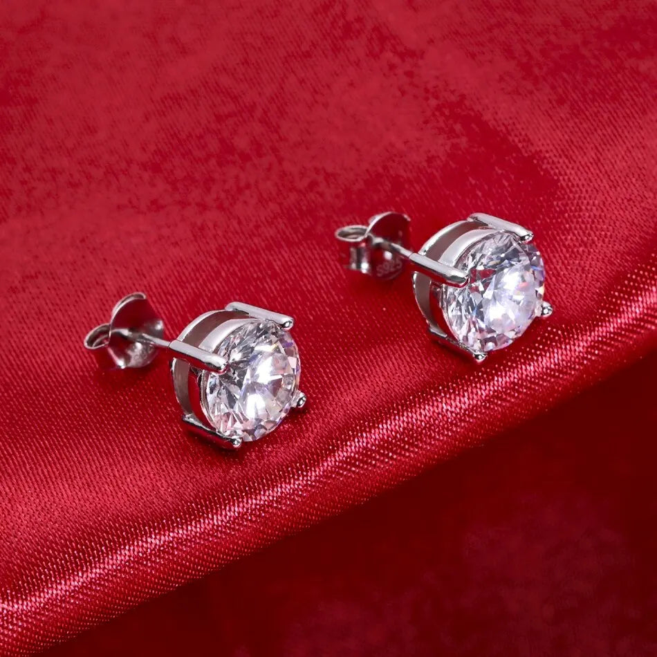 Round Four-Prong Moissanite Stud Earrings in Sterling Silver
