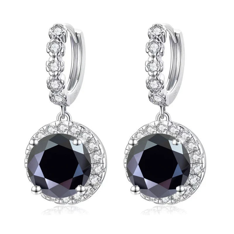 Colored Round Halo Moissanite Hoop Drop Earrings
