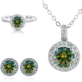 Round Halo Moissanite Necklace, Stud Earrings & Ring Set