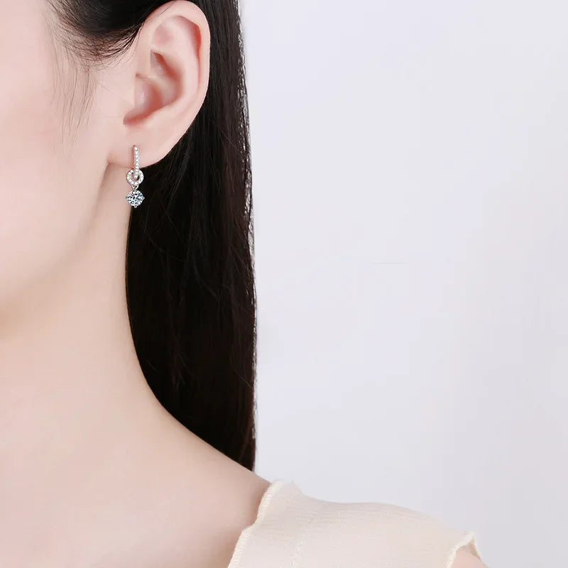 Moissanite Linked Circle Drop Earrings in Sterling Silver