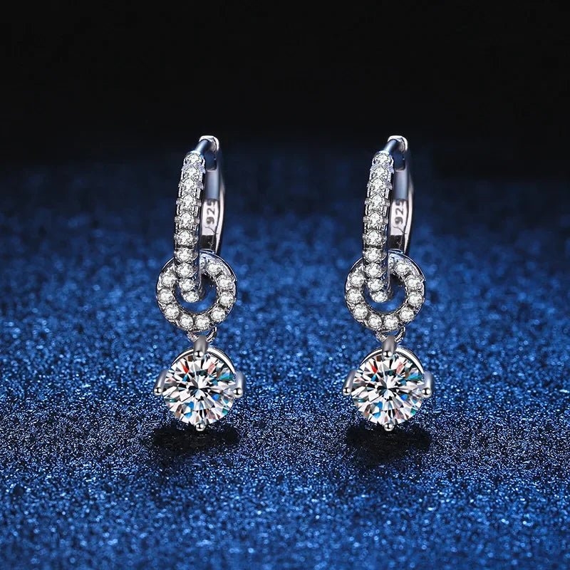 Moissanite Linked Circle Drop Earrings in Sterling Silver