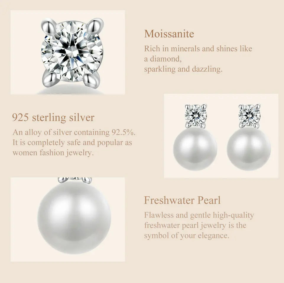 Freshwater Pearl & Moissanite Stud Earrings