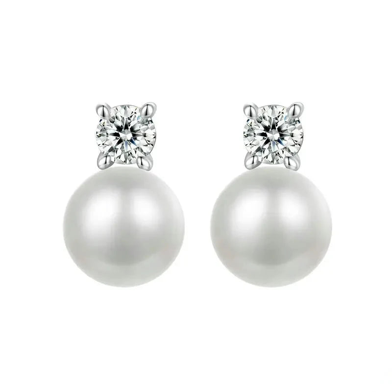 Freshwater Pearl & Moissanite Stud Earrings