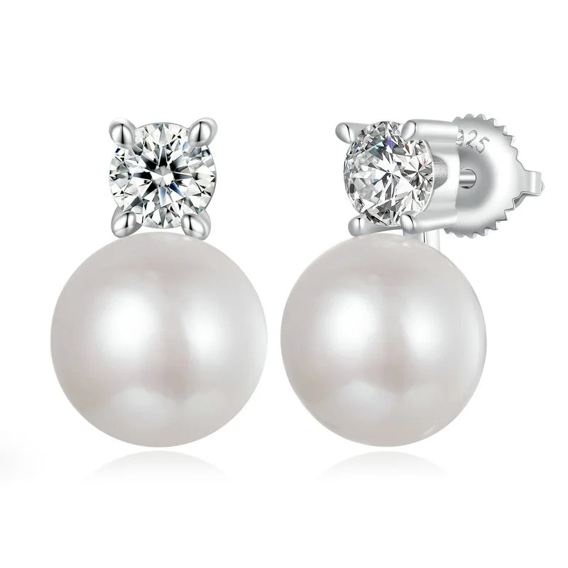 Freshwater Pearl & Moissanite Stud Earrings