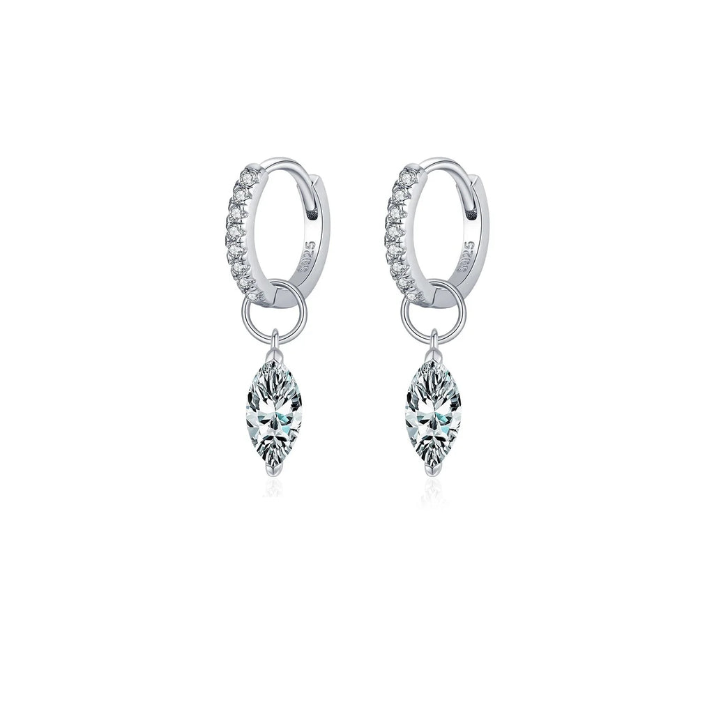 Marquise Moissanite Drop Hoop Earrings in Sterling Silver