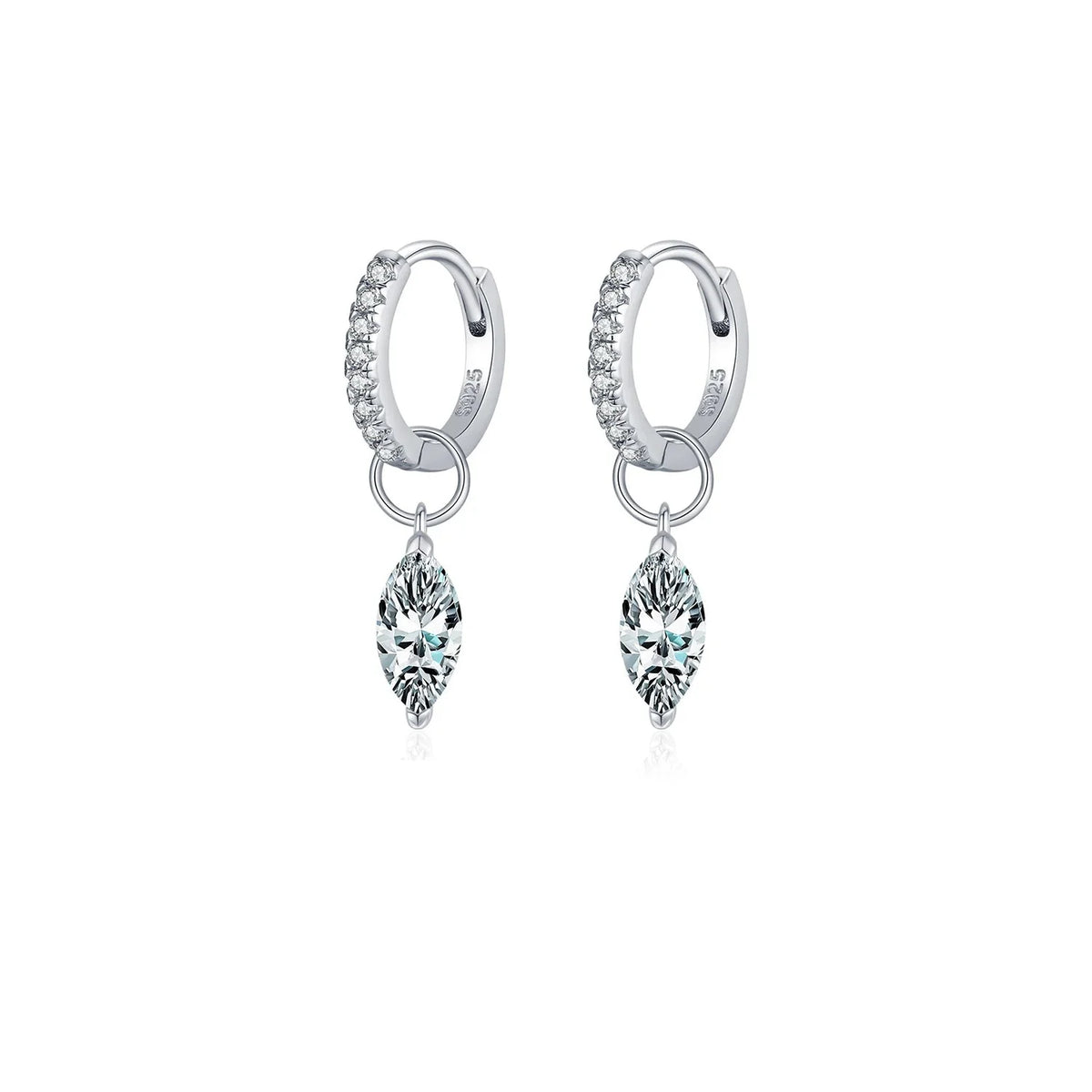Marquise Moissanite Drop Hoop Earrings in Sterling Silver