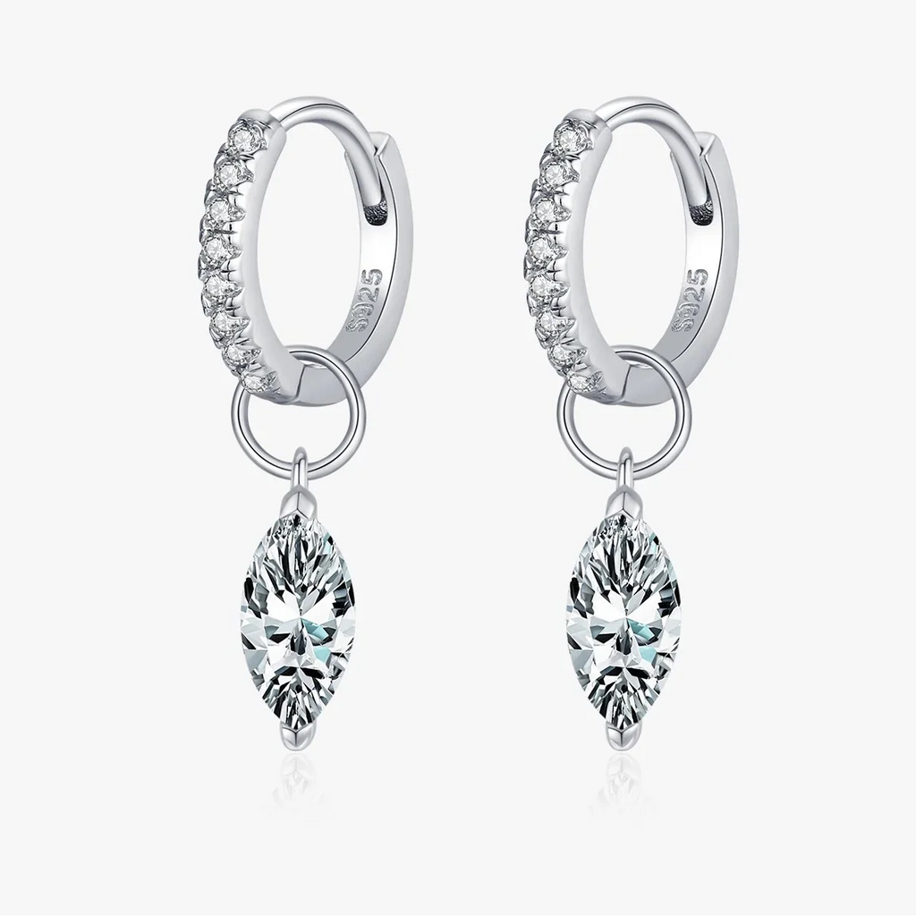 Marquise Moissanite Drop Hoop Earrings in Sterling Silver