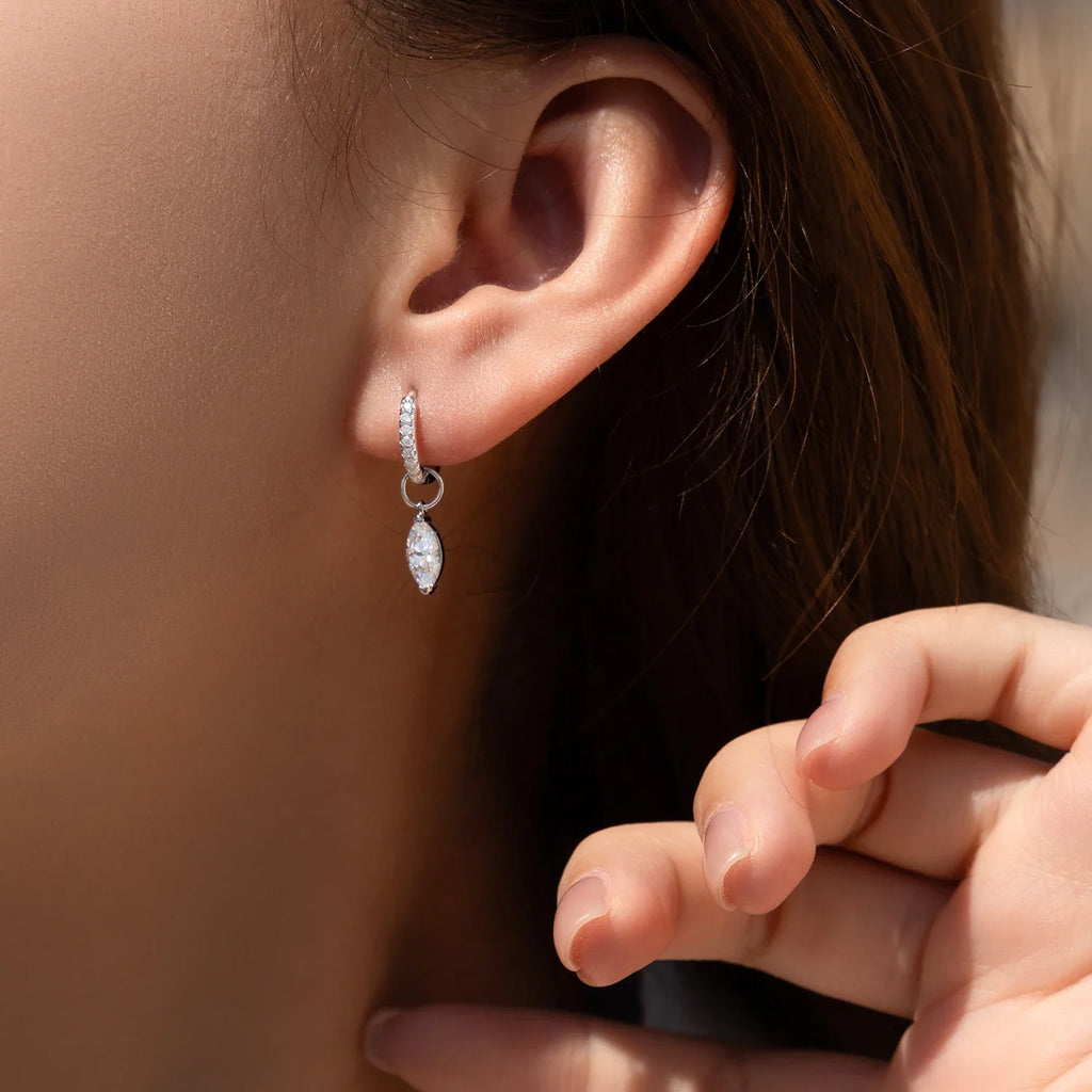 Marquise Moissanite Drop Hoop Earrings in Sterling Silver