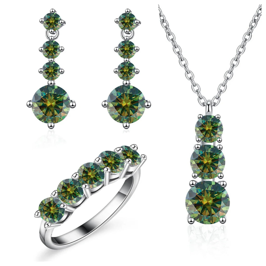 Graduated Moissanite Necklace, Drop Earrings & Ring Set