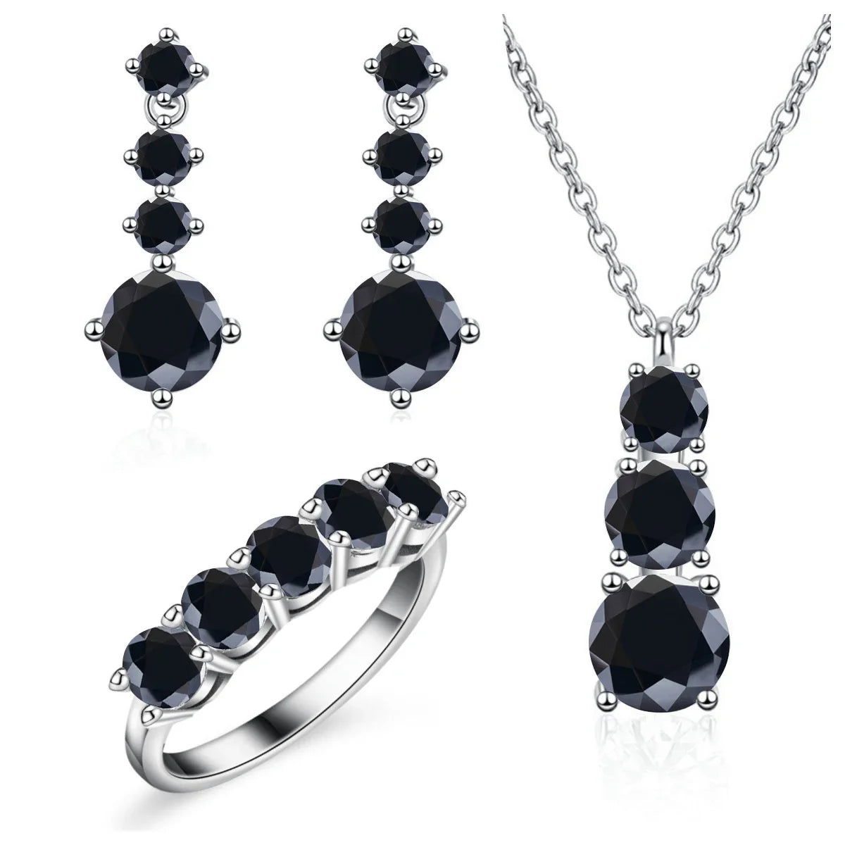 Graduated Moissanite Necklace, Drop Earrings & Ring Set