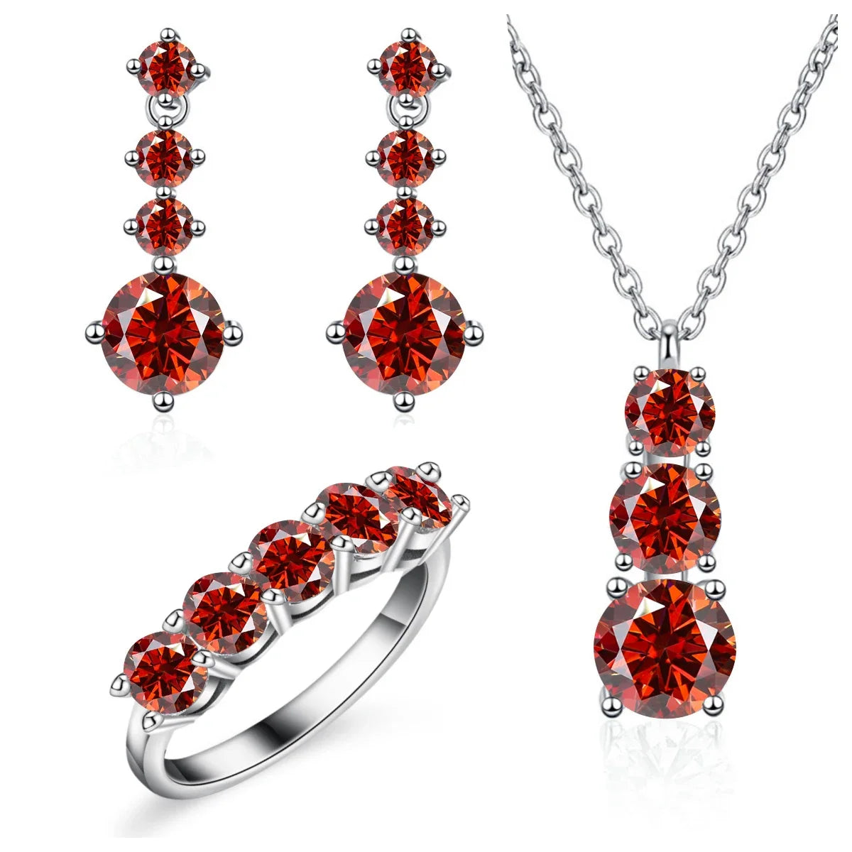 Graduated Moissanite Necklace, Drop Earrings & Ring Set