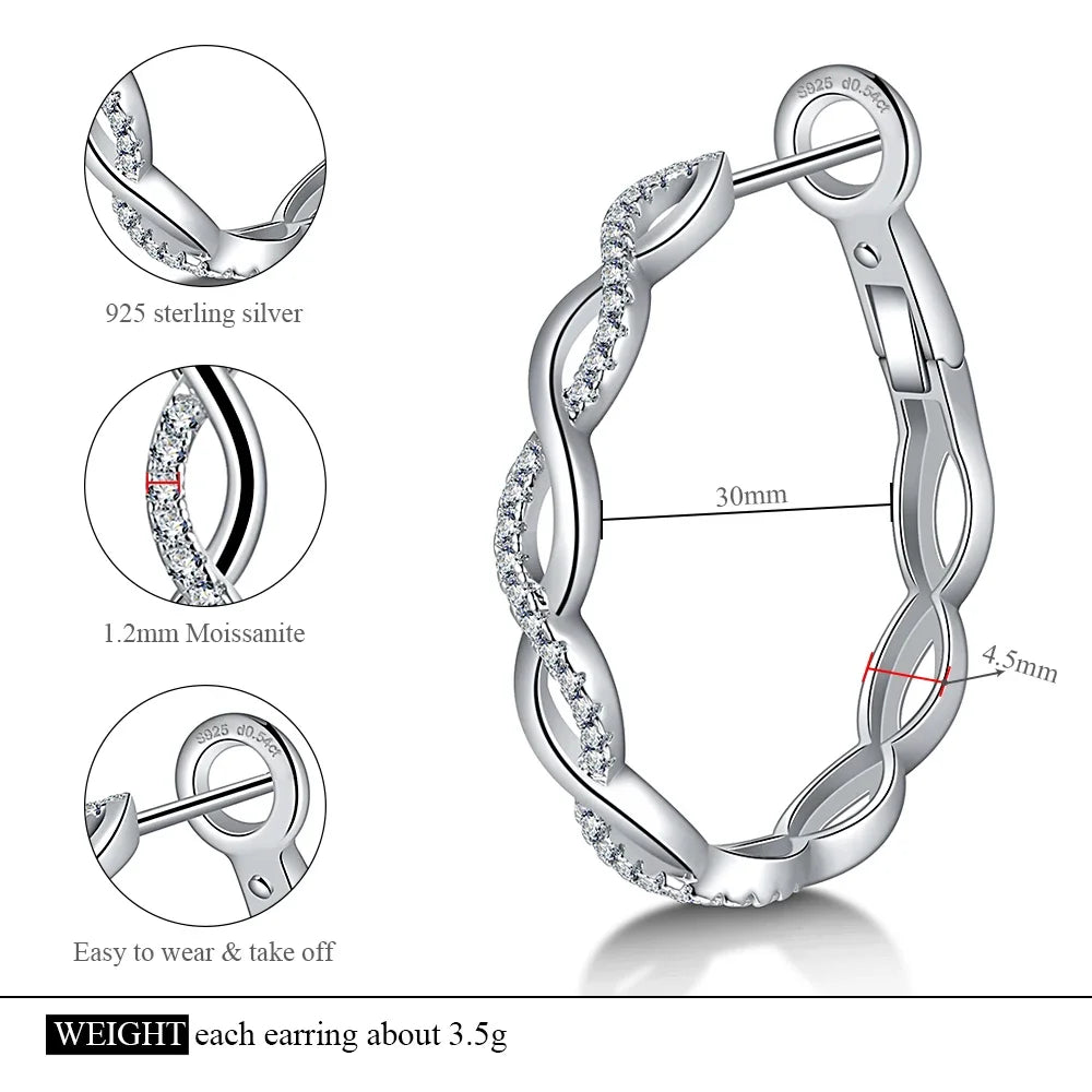 Twisted Infinity Moissanite Hoop Earrings in Sterling Silver