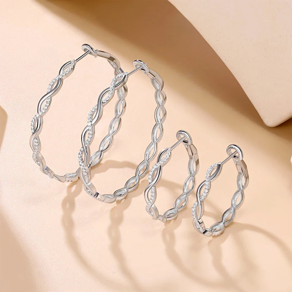Twisted Infinity Moissanite Hoop Earrings in Sterling Silver