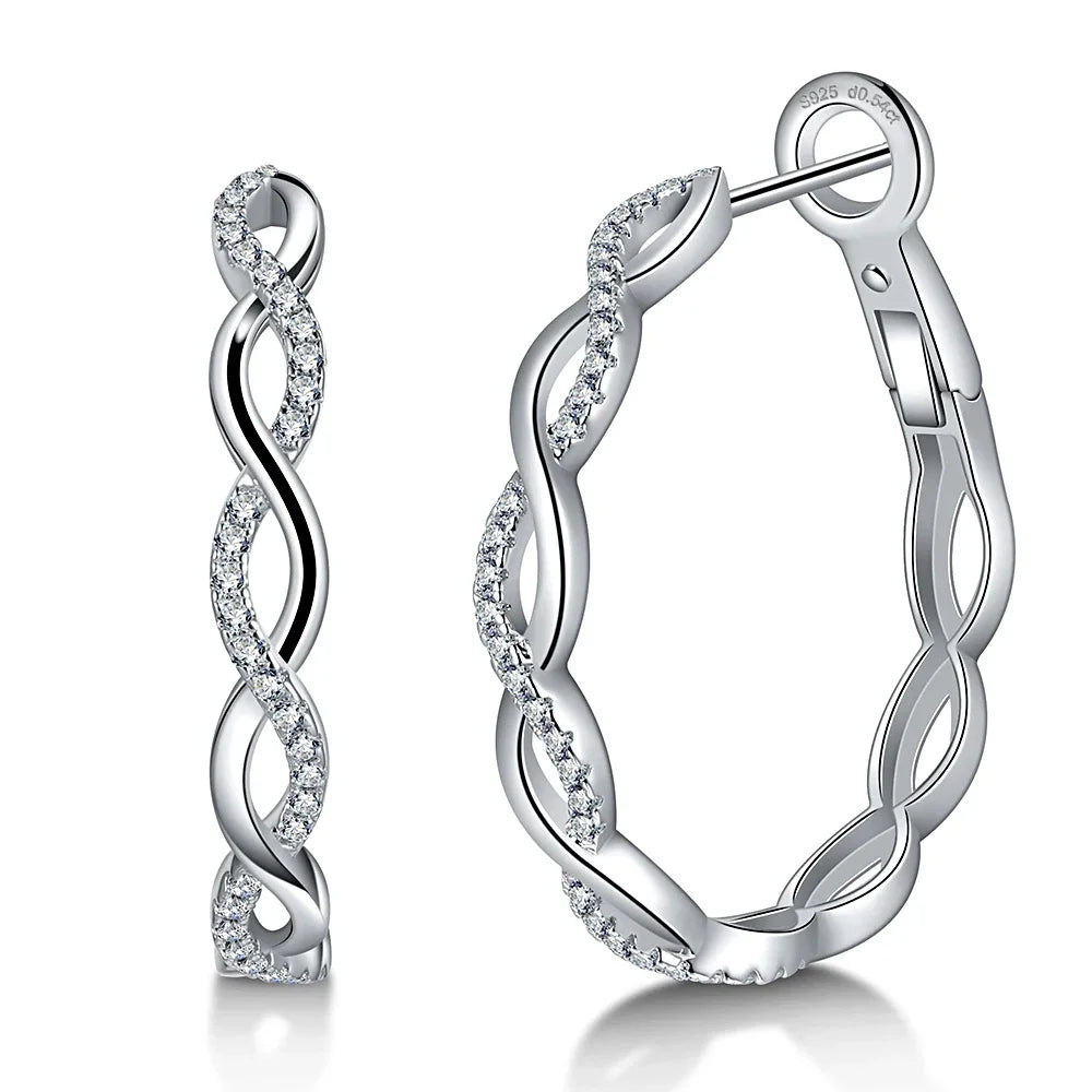 Twisted Infinity Moissanite Hoop Earrings in Sterling Silver