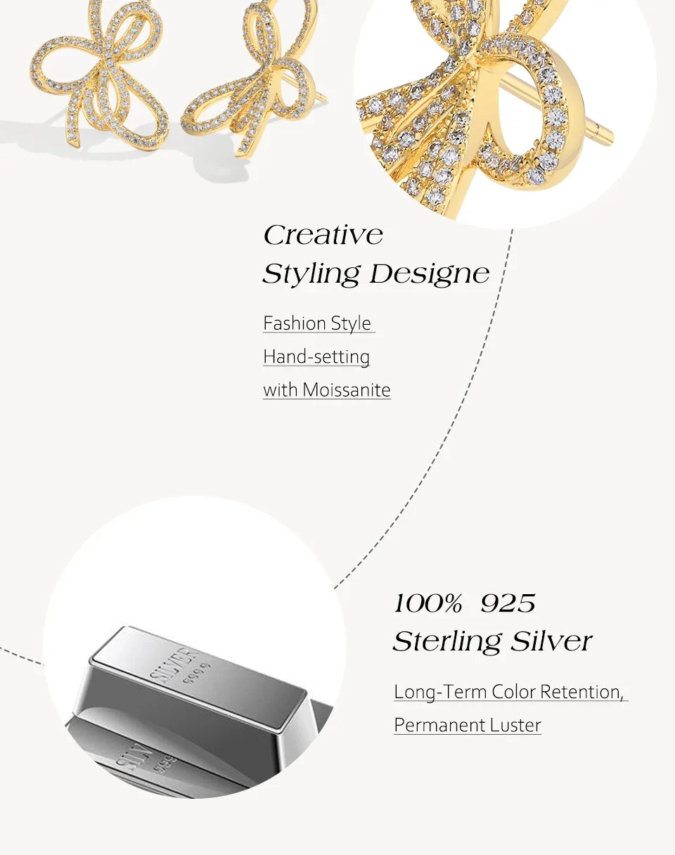 Open Bow Moissanite Stud Earrings in 925 Sterling Silver