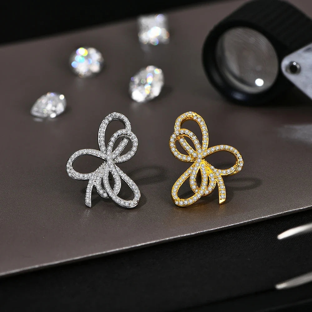 Open Bow Moissanite Stud Earrings in 925 Sterling Silver