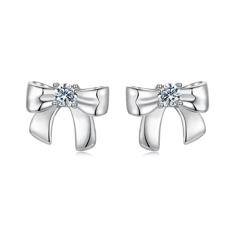 Moissanite Bow Stud Earrings & Ear Cuffs in Sterling Silver