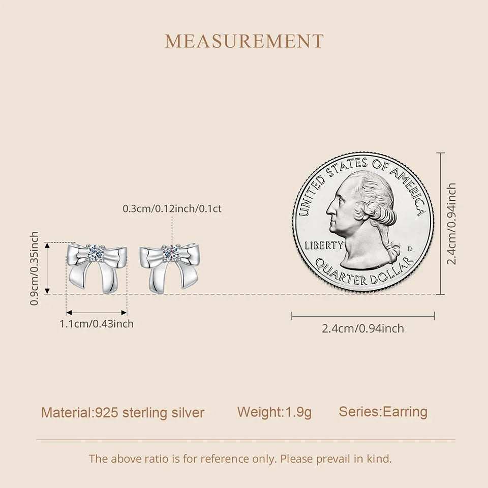 Moissanite Bow Stud Earrings & Ear Cuffs in Sterling Silver