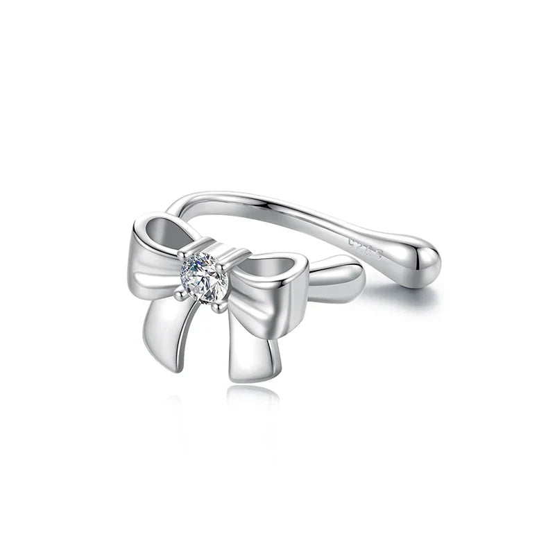 Moissanite Bow Stud Earrings & Ear Cuffs in Sterling Silver