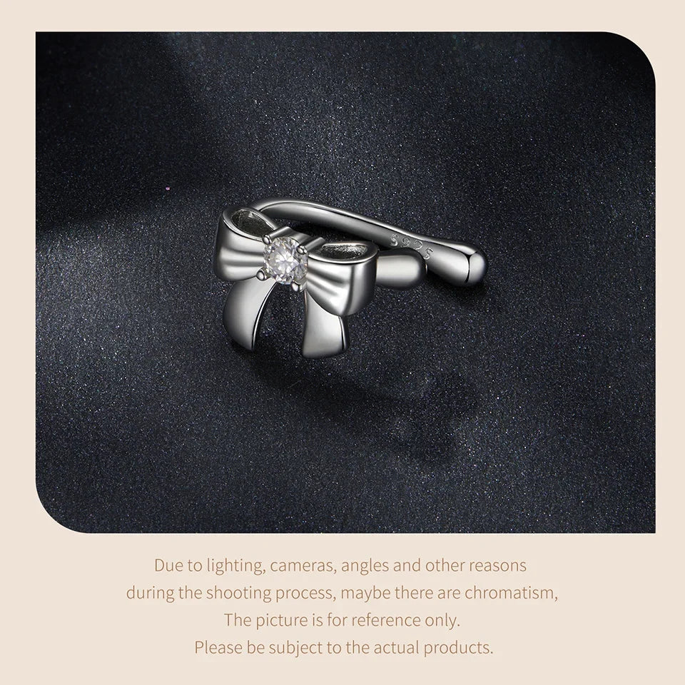 Moissanite Bow Stud Earrings & Ear Cuffs in Sterling Silver