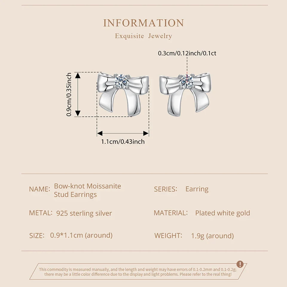 Moissanite Bow Stud Earrings & Ear Cuffs in Sterling Silver