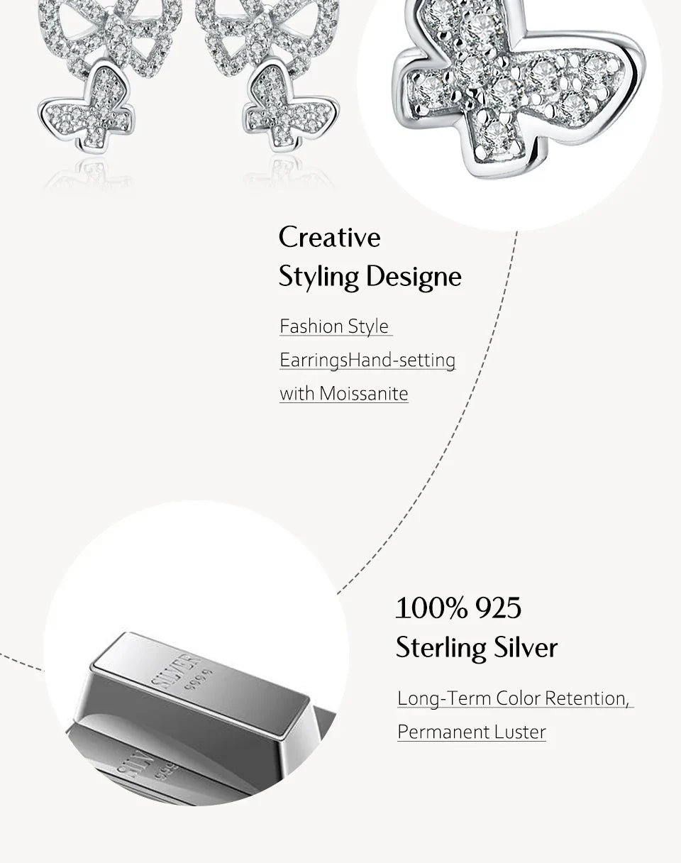 Double Butterfly Moissanite Stud Earrings in Sterling Silver
