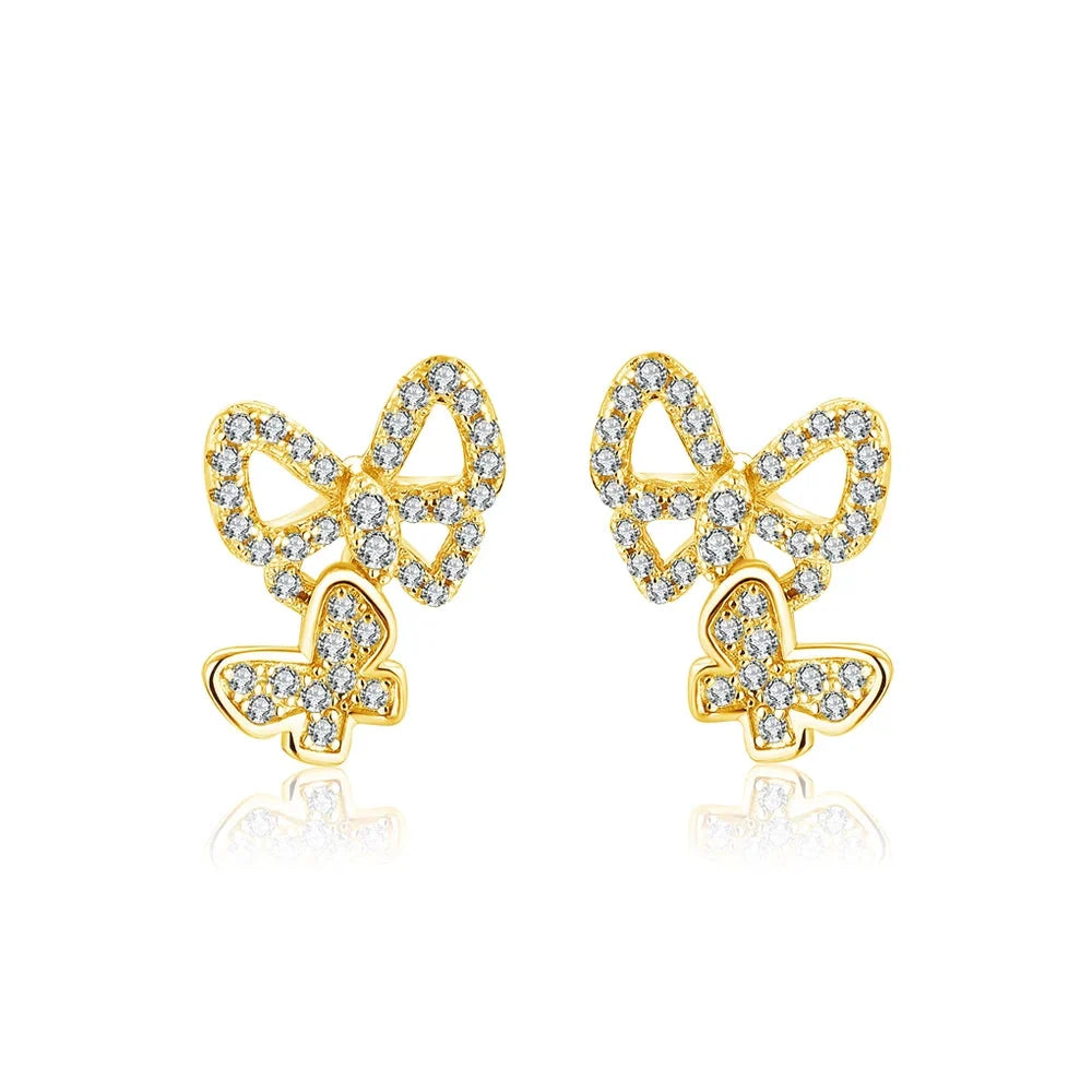 Double Butterfly Moissanite Stud Earrings in Sterling Silver