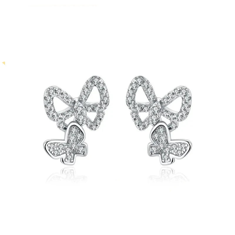 Double Butterfly Moissanite Stud Earrings in Sterling Silver