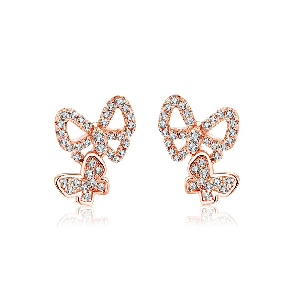 Double Butterfly Moissanite Stud Earrings in Sterling Silver