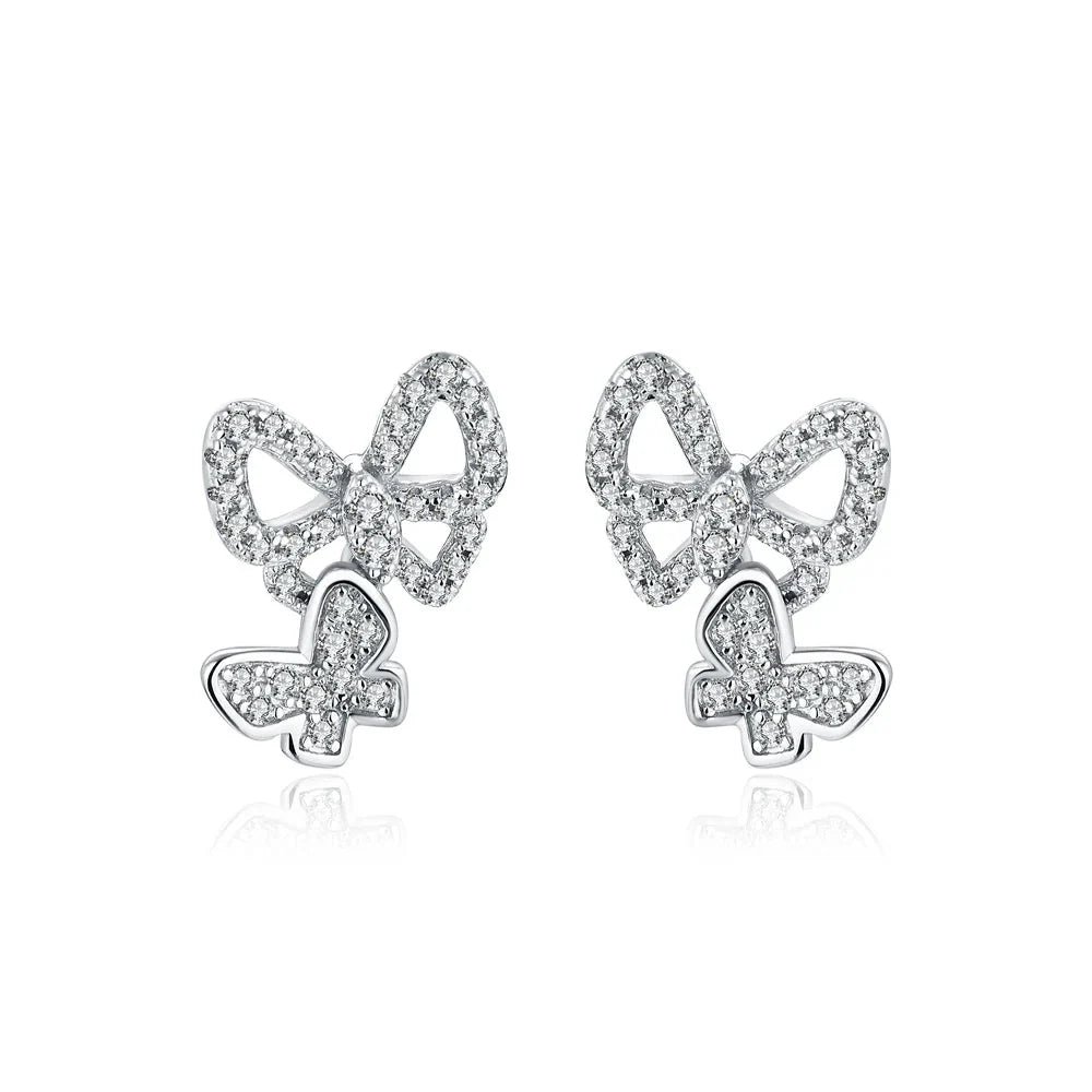 Double Butterfly Moissanite Stud Earrings in Sterling Silver