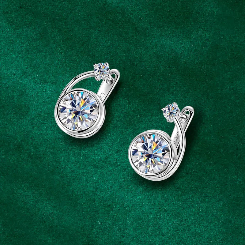 Moissanite Bezel Leverback Earrings in Sterling Silver