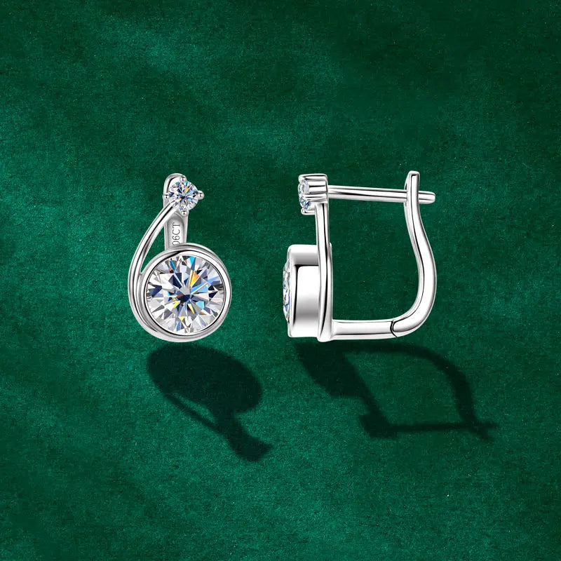 Moissanite Bezel Leverback Earrings in Sterling Silver
