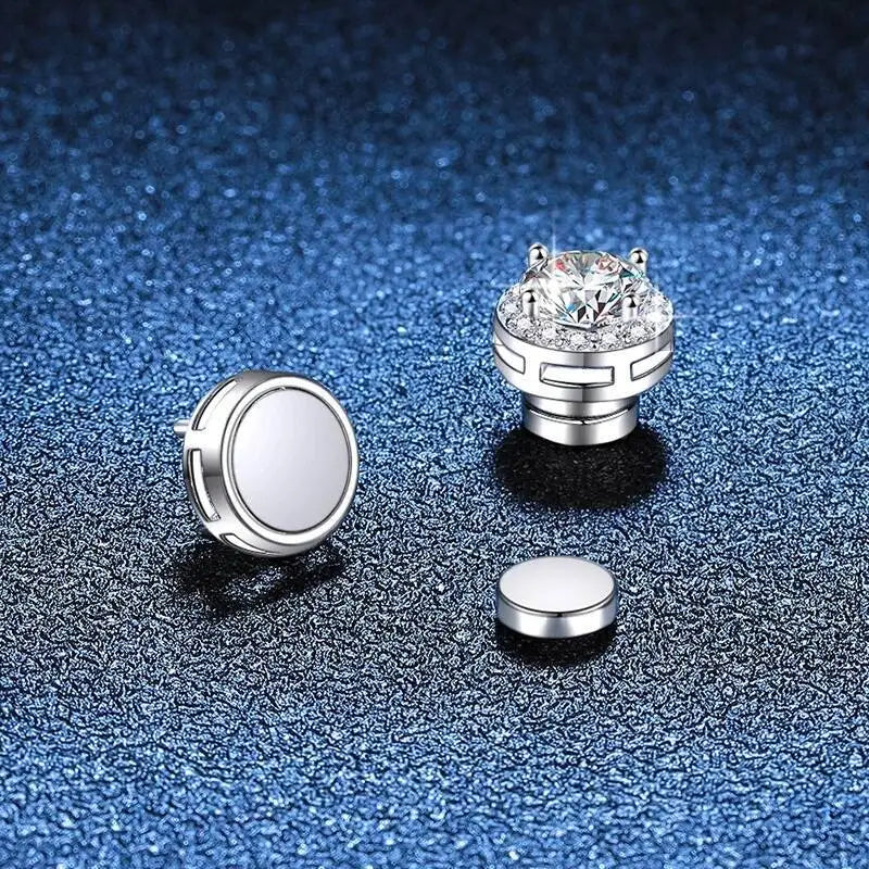 Round Halo Magnetic Moissanite Earrings in Sterling Silver