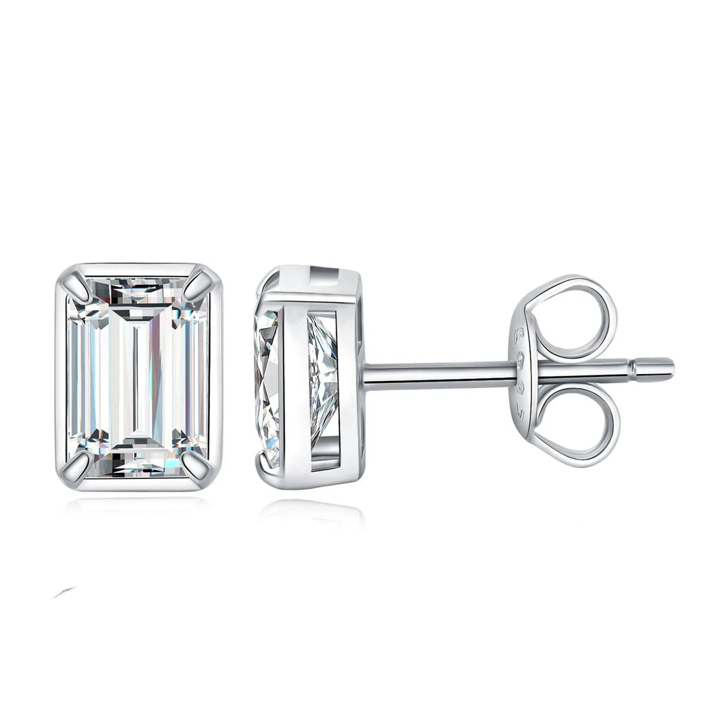 Emerald-Cut Moissanite Stud Earrings in Sterling Silver