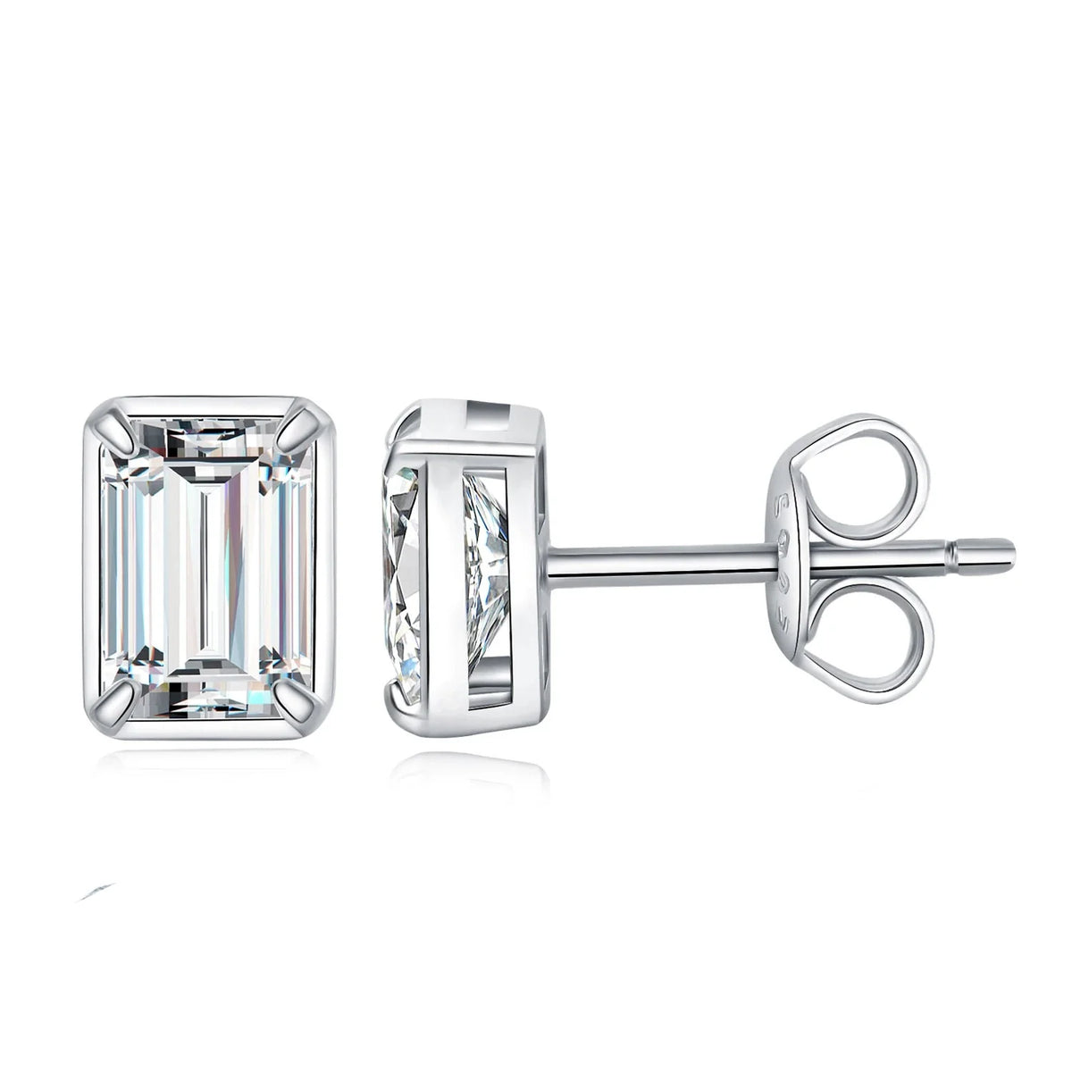 Emerald-Cut Moissanite Stud Earrings in Sterling Silver