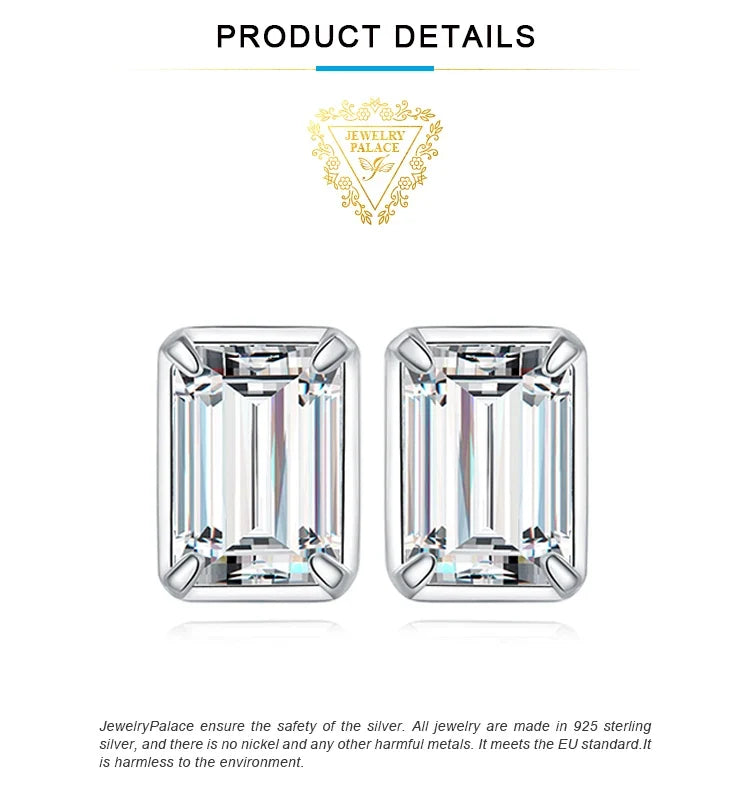 Emerald-Cut Moissanite Stud Earrings in Sterling Silver
