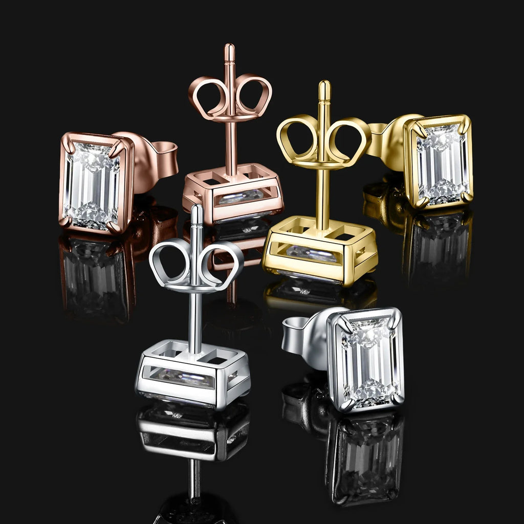 Emerald-Cut Moissanite Stud Earrings in Sterling Silver
