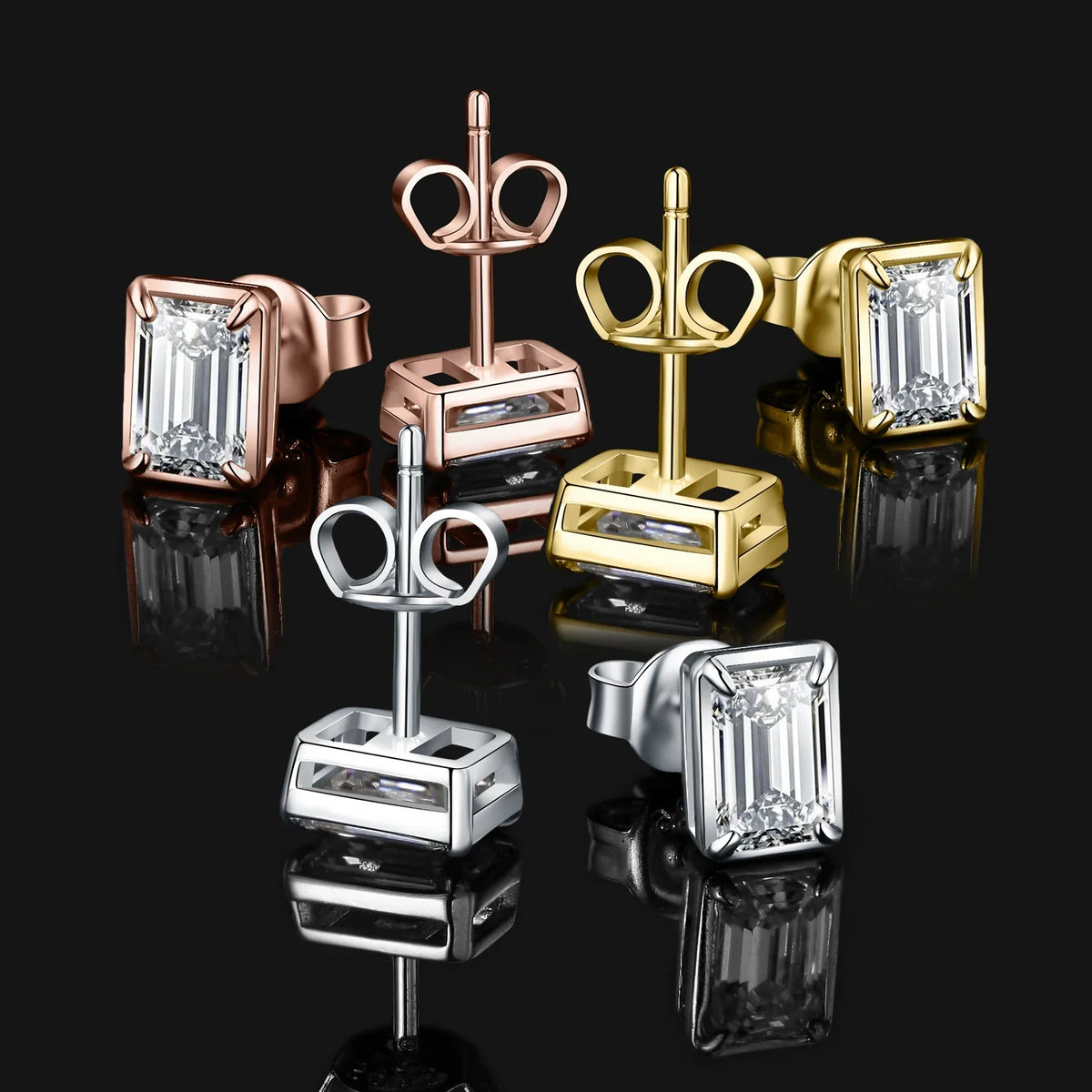 Emerald-Cut Moissanite Stud Earrings in Sterling Silver