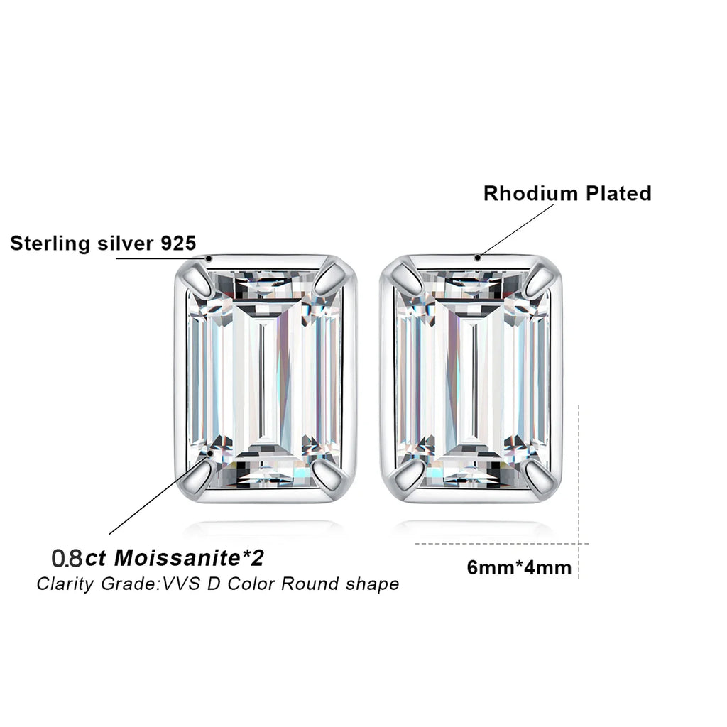 Emerald-Cut Moissanite Stud Earrings in Sterling Silver