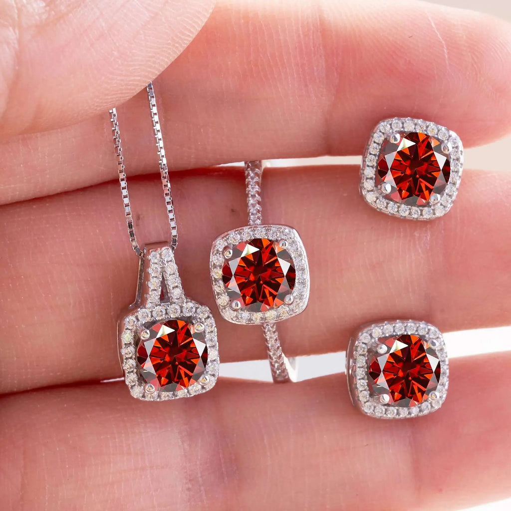 Cushion Halo Moissanite Ring, Stud Earrings & Necklace Set