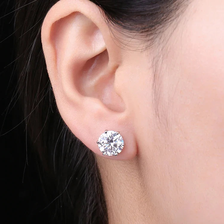 Round Moissanite Solitaire Stud Earrings in Three Metal Finishes