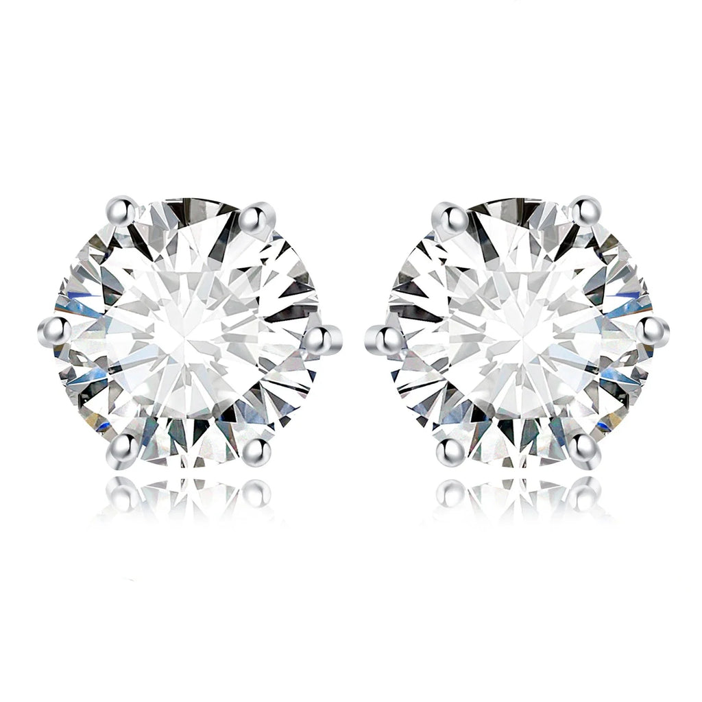 Round Moissanite Solitaire Stud Earrings in Three Metal Finishes